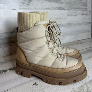 Sam Edelman Tabitha Moonbeam Lace Up Quilted Ribbed Cuff Combat Chunky Boots 7